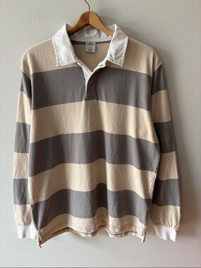 Urban Outfitters Striped Rugby Shirt Grey Ivory Size Medium